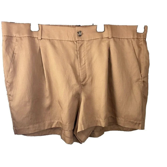 Torrid Studio Plus 26 Tobacco Brown Button Zip Linen Blend Pockets Dress Shorts - Picture 2 of 5